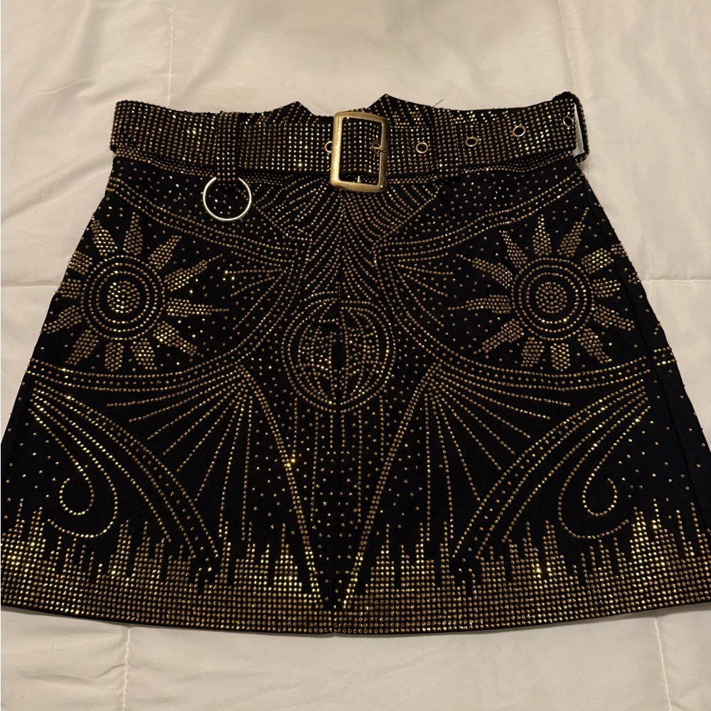 Chic Black and Gold Embellished Mini Skirt
